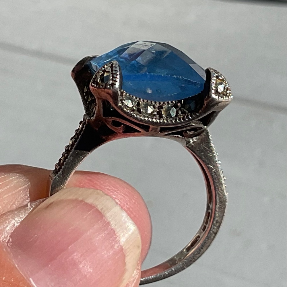 DBJ Topaz Marcasite Ring 925 silver Vintage size 7 - Picture 7 of 15